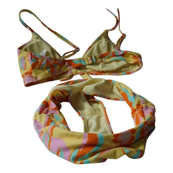 Women's CUPSHE Retro Daisy Print Knotted Top & Cheeky High Leg Bikini Set Sz L - Picture 6 of 8